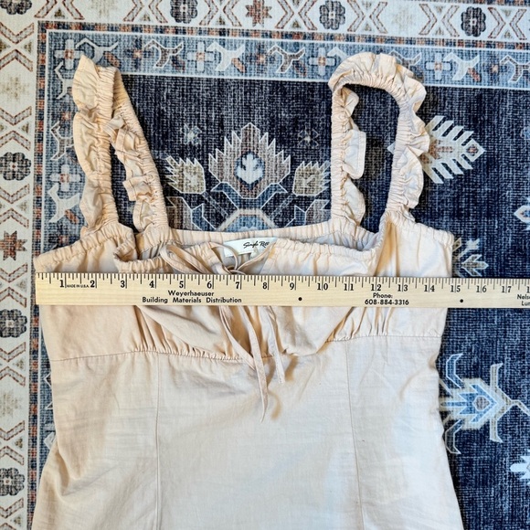 Simple Retro Ruched Bust Knot Front Ruffle Trim Cami Top Women’s Size Large - Picture 8 of 9